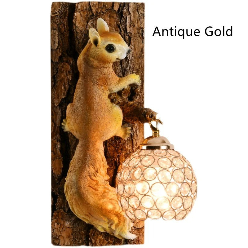 Nordic Countryside Squirrel Wall Lamp – Creative Animal Wall Hanging Light