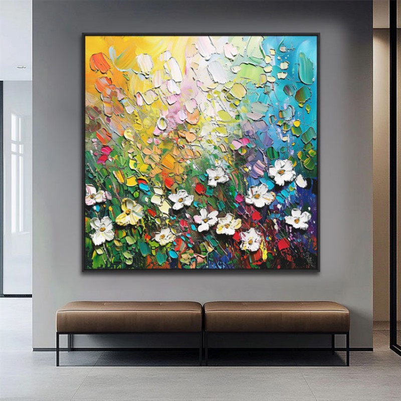 Handmade 3D Palette Knife Flower Oil Painting Abstract Thick Texture Canvas Wall Art Living Room Decor