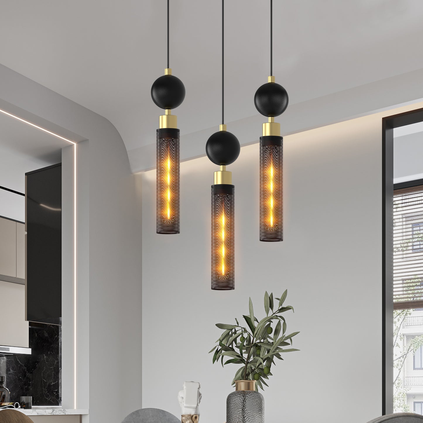 Modern Black Wrought Iron Pendant Light – Adjustable Hanging Chandelier for Kitchen Island, Bedroom & Bathroom
