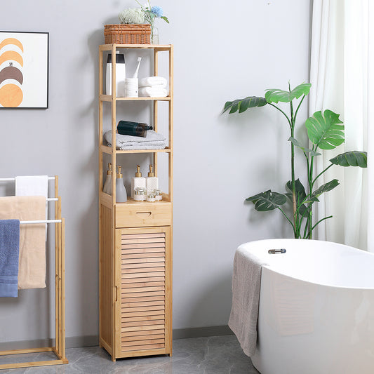Bathroom Storage Cabinet with Drawer – Slatted Shelves Floor Standing Organizer Unit