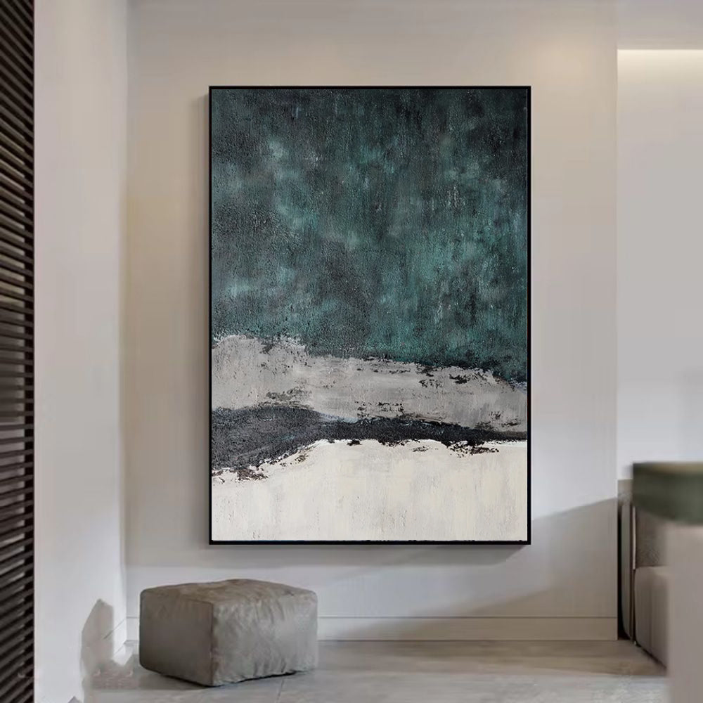 Large Handmade Abstract Painting – Retro Green Wabi-Sabi Texture Wall Art for Living Room Decor