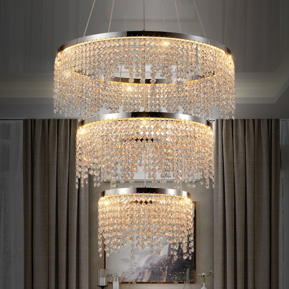 24-Inch LED Crystal Chandelier – Adjustable Color Temperature & Height, Luxury Ceiling Lamp for Living, Dining & Bedroom