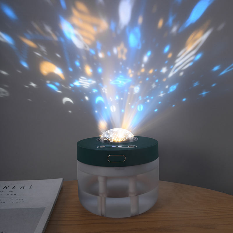 Projection Humidifier Portable Rechargeable Rotating Night Light Double Spray Mist Air Moisturizer for Bedroom
