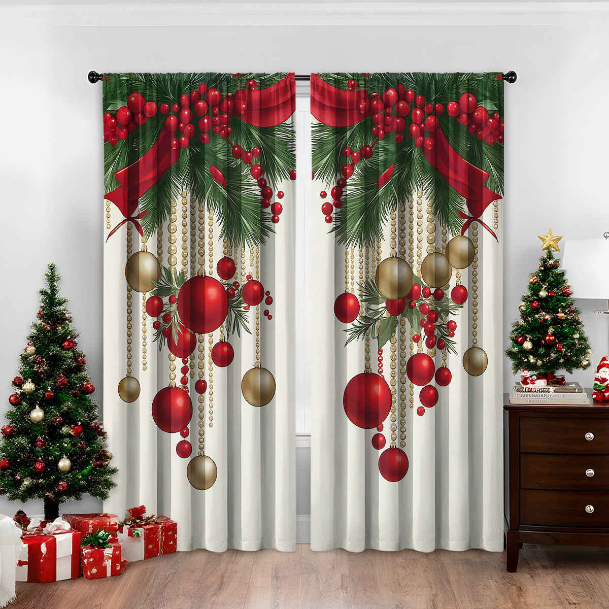 3D Digital Printed Christmas Curtains – Festive Holiday Window Drapes for Home Decor