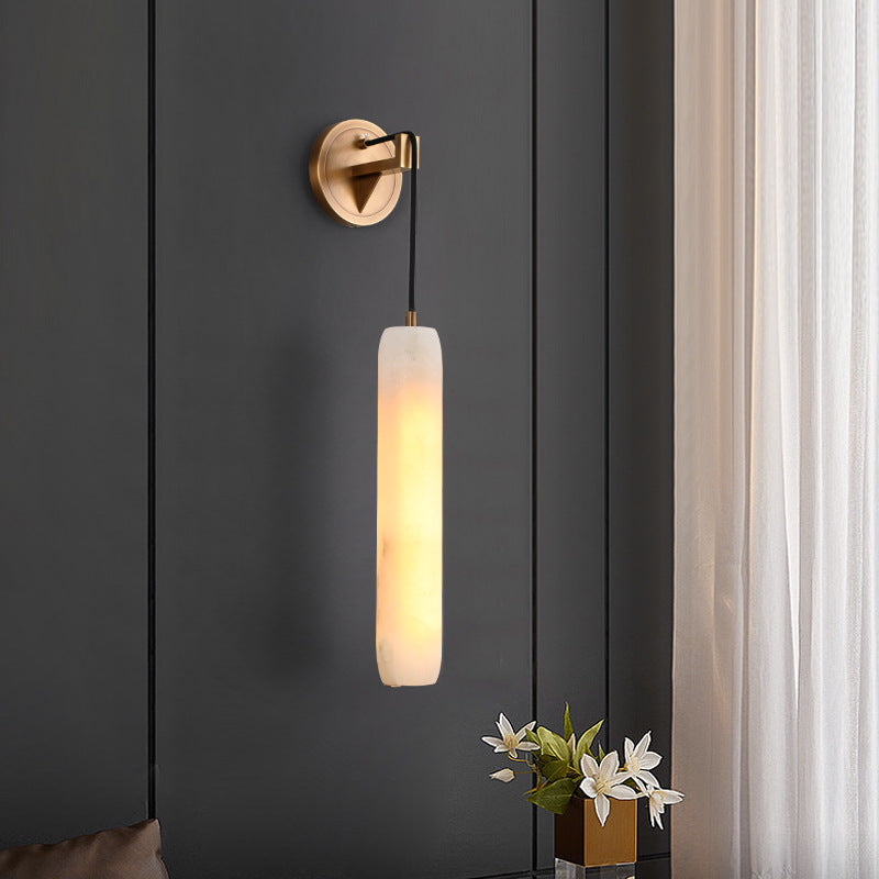 Natural Marble Strip Pendant Light – Bedroom Copper Droplight