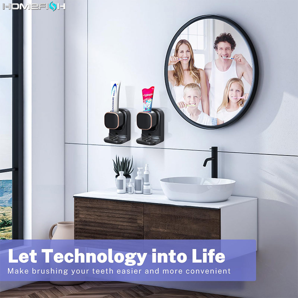 Automatic Toothpaste Dispenser Wall Mounted Sensor Toothbrush Holder Punch-Free Electric Squeeze Organizer