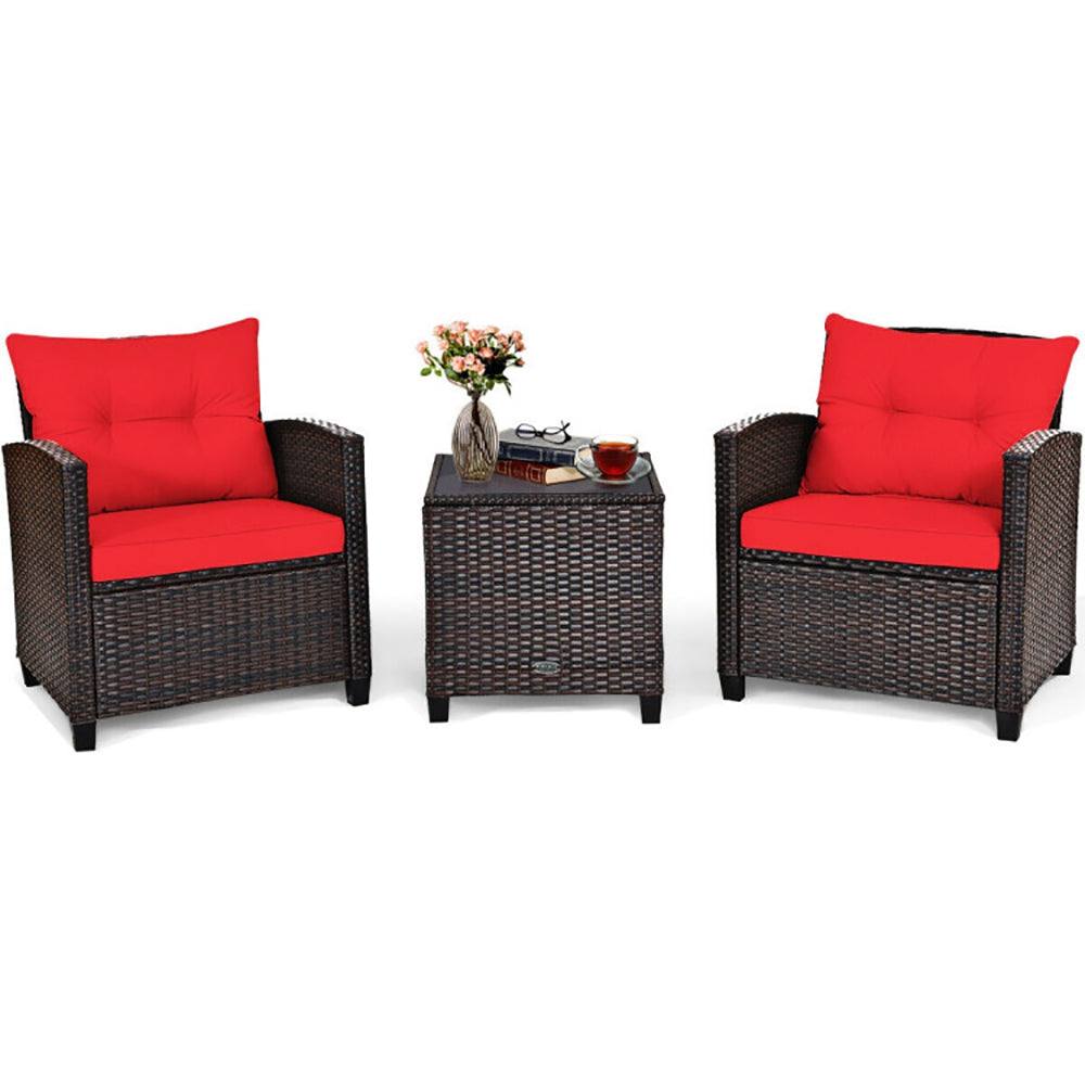 3 Pieces Rattan Patio Furniture Set with Washable Cushions Outdoor Garden Sofa Table Seating Set