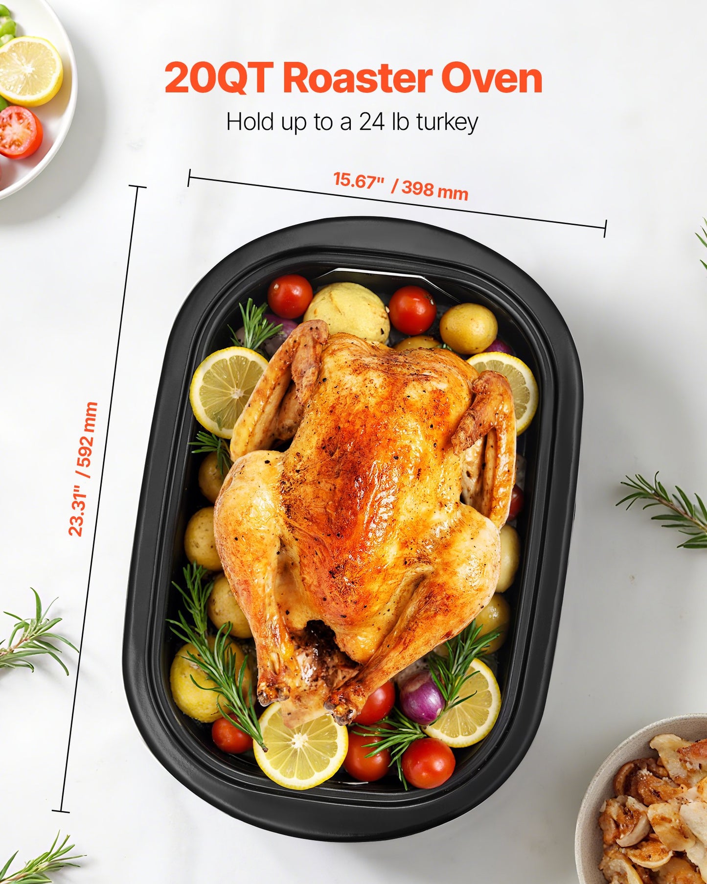 20QT Electric Roaster Oven with Self-Basting Lid Large Capacity Roasting Pan for Baking and Cooking