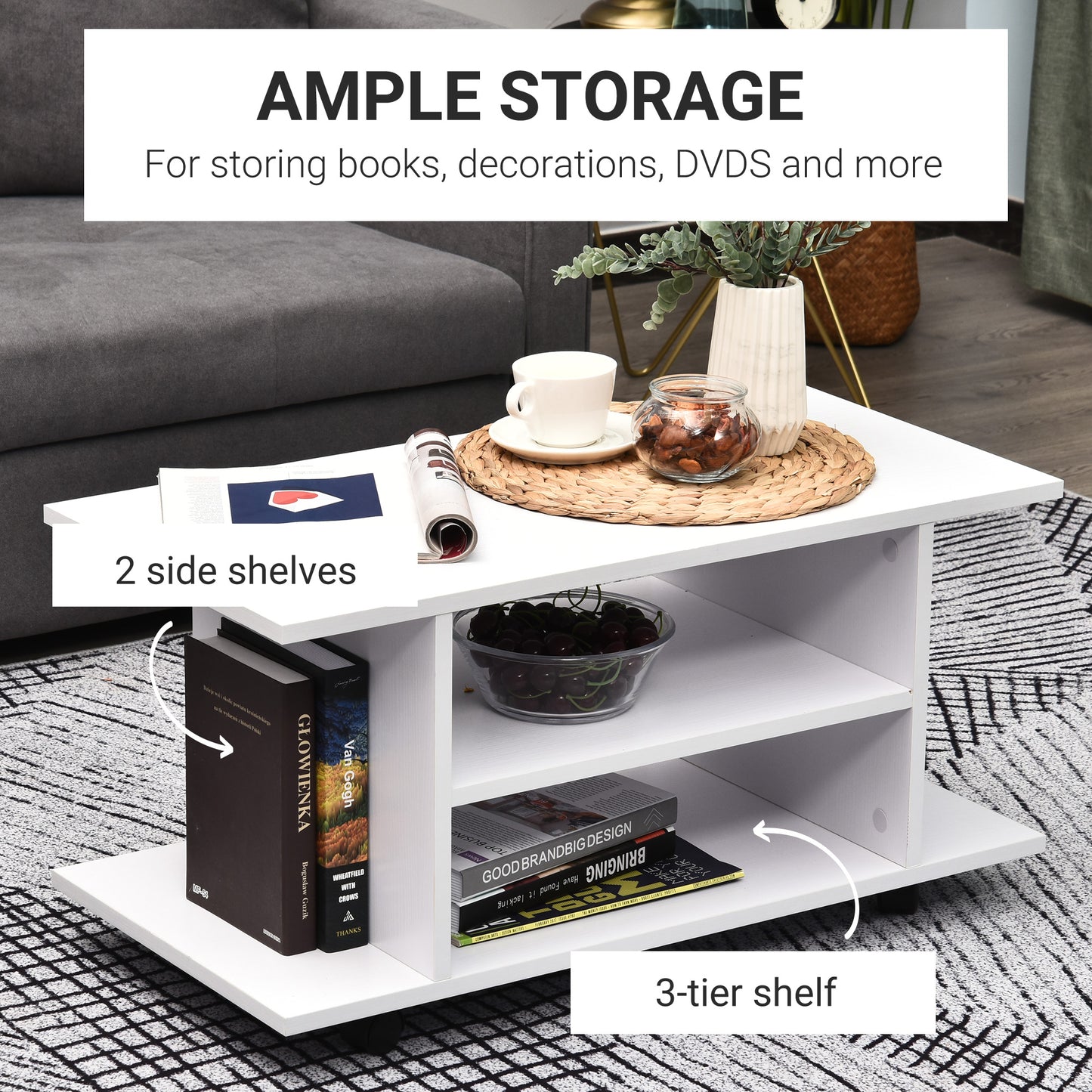 Modern White TV Cabinet Stand Storage Shelves Mobile Bedroom Furniture Bookshelf Bookcase Media Console