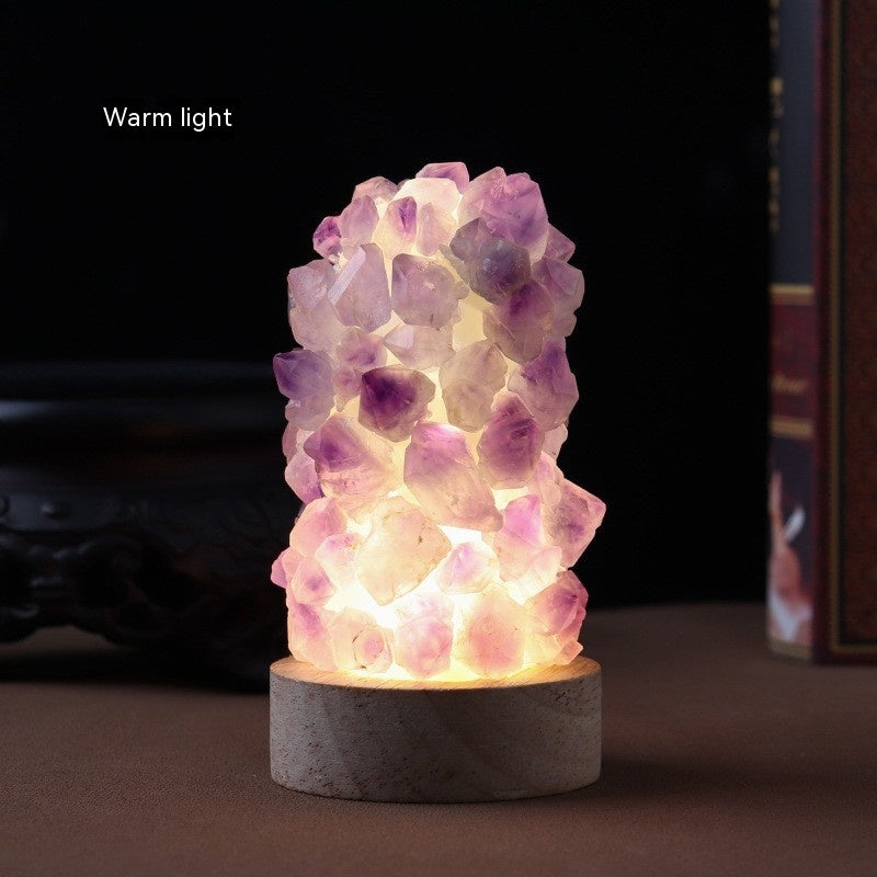 Natural Amethyst Crystal Night Light USB Plug In Mini Gemstone Lamp for Bedroom Desk Home Decor