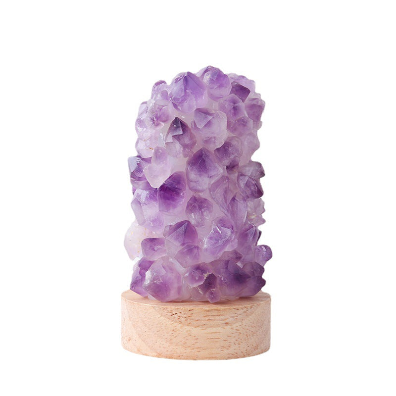 Natural Amethyst Crystal Night Light USB Plug In Mini Gemstone Lamp for Bedroom Desk Home Decor