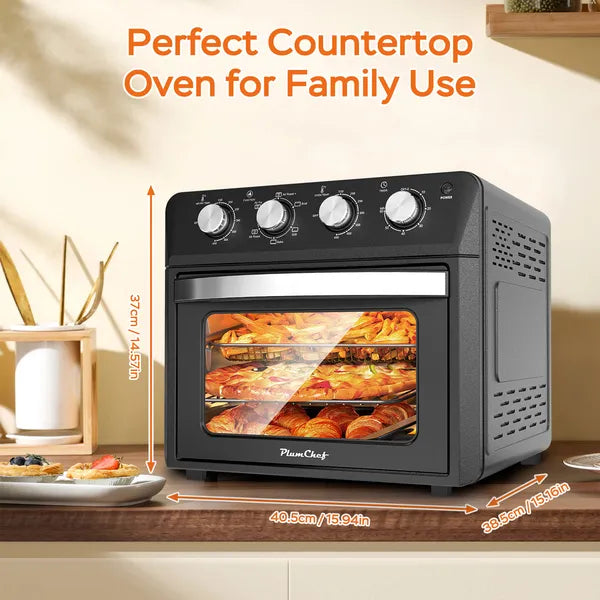 27.5QT 6 in 1 Air Fryer Toaster Oven Dropdown Door 6 Slice Countertop Convection Oven for Air Frying Baking Roasting Broiling and Grilling 1600W Black