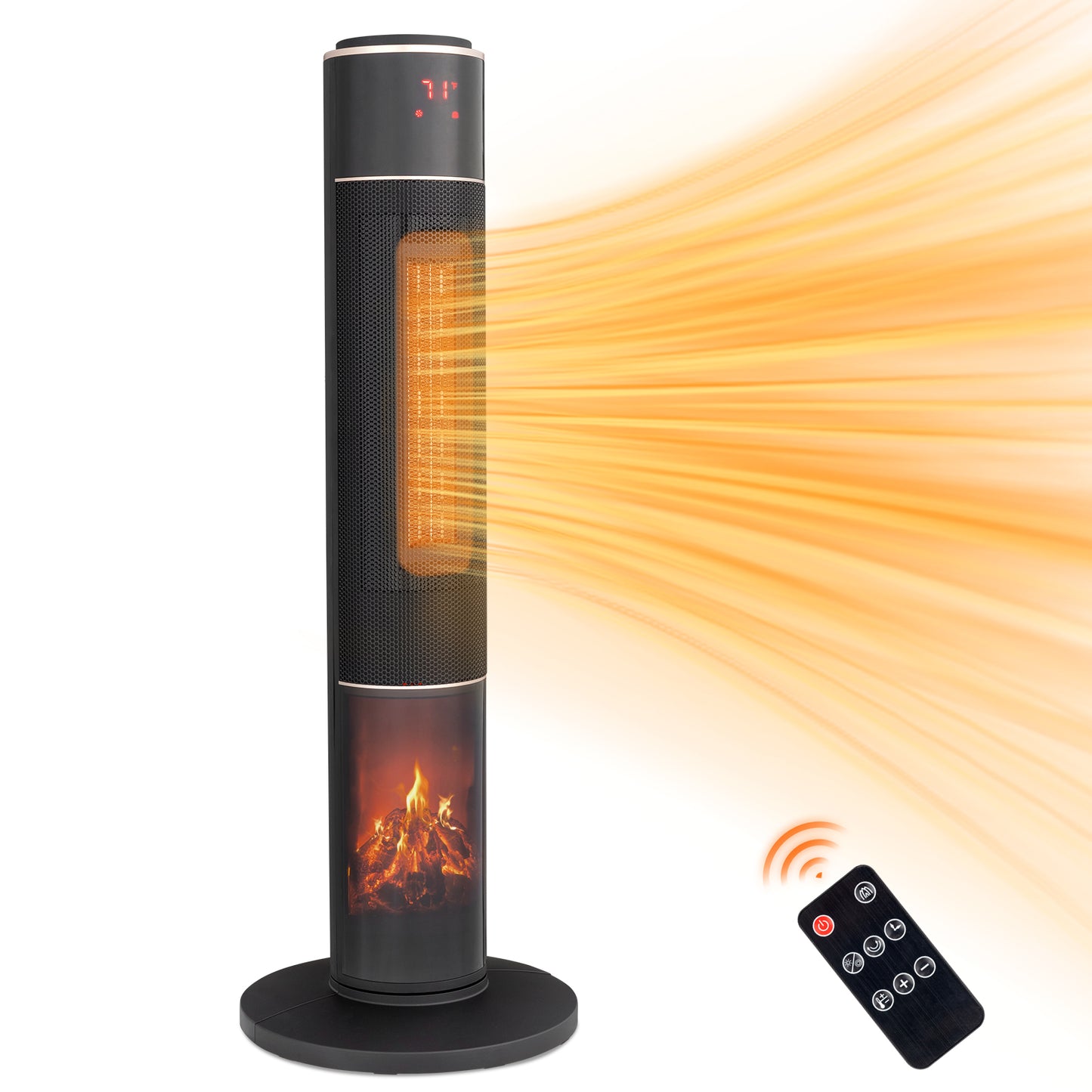33-Inch Tower Space Heater 1500W Electric Heater with 3D Flame Thermostat Oscillation Timer & Remote for Indoor Home Office