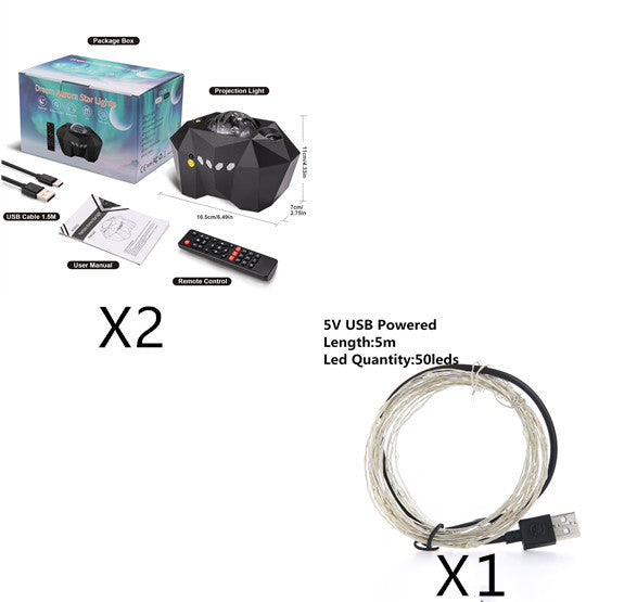 USB Water Pattern Bluetooth Music Ocean Star Projector Lamp LED Night Light for Bedroom Relaxation Decor