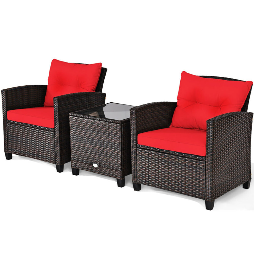 3 Pieces Rattan Patio Furniture Set with Washable Cushions Outdoor Garden Sofa Table Seating Set