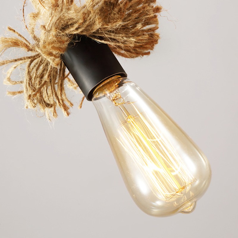 Hemp Rope Chandelier – Vintage Industrial Lighting for Bar, Restaurant & Cafe