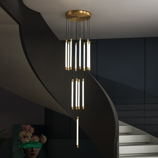 All-Copper Duplex Staircase Chandelier – Modern Luxury Lighting