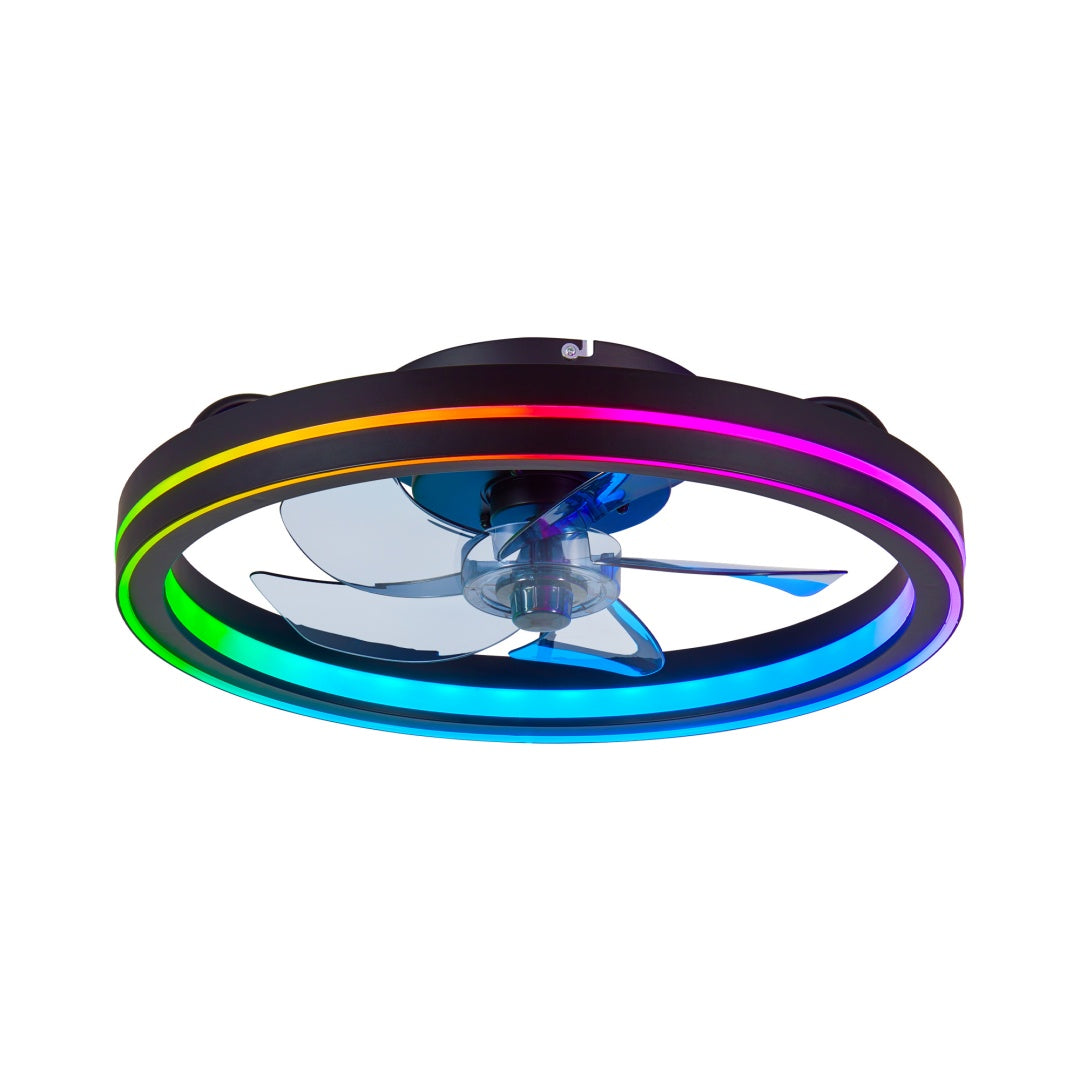 RGB LED Ceiling Fan Light Low Profile Bladeless Fandelier 19IN Flush Mount Smart App Remote Control Bedroom Ceiling Fan