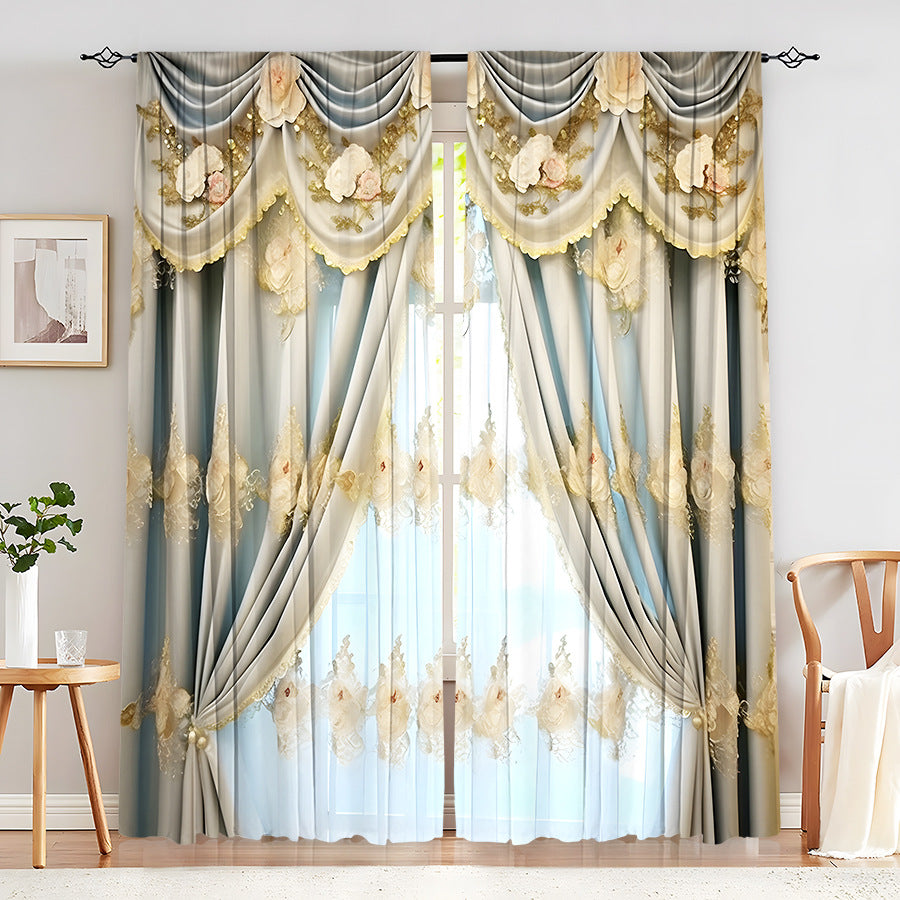 Creative Home European Flower Character Curtains Decorative Window Drapes for Living Room Bedroom Home Decor