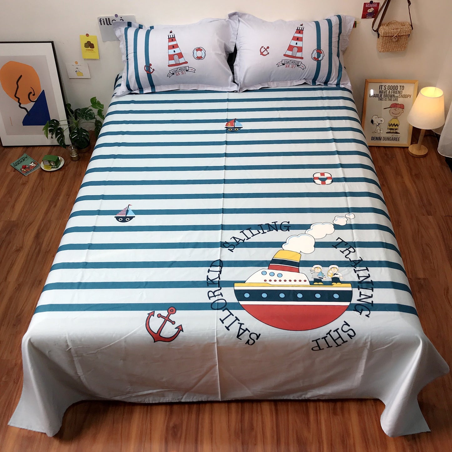 Cotton Cartoon Single Bedding Piece Compatible with Duvet Cover or Bed Sheet Soft Kids Bed Linen