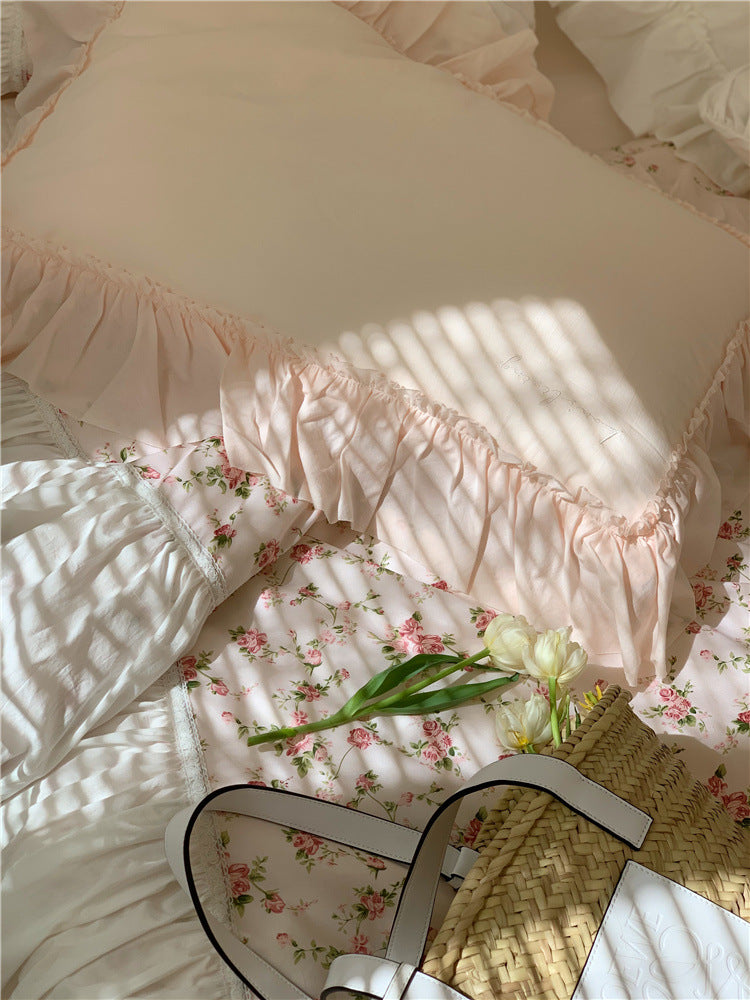 Anna’s Rose Garden Retro French Romantic Floral 15 Bed Pure Cotton Four Piece Bedding Set Luxury Duvet Cover Set