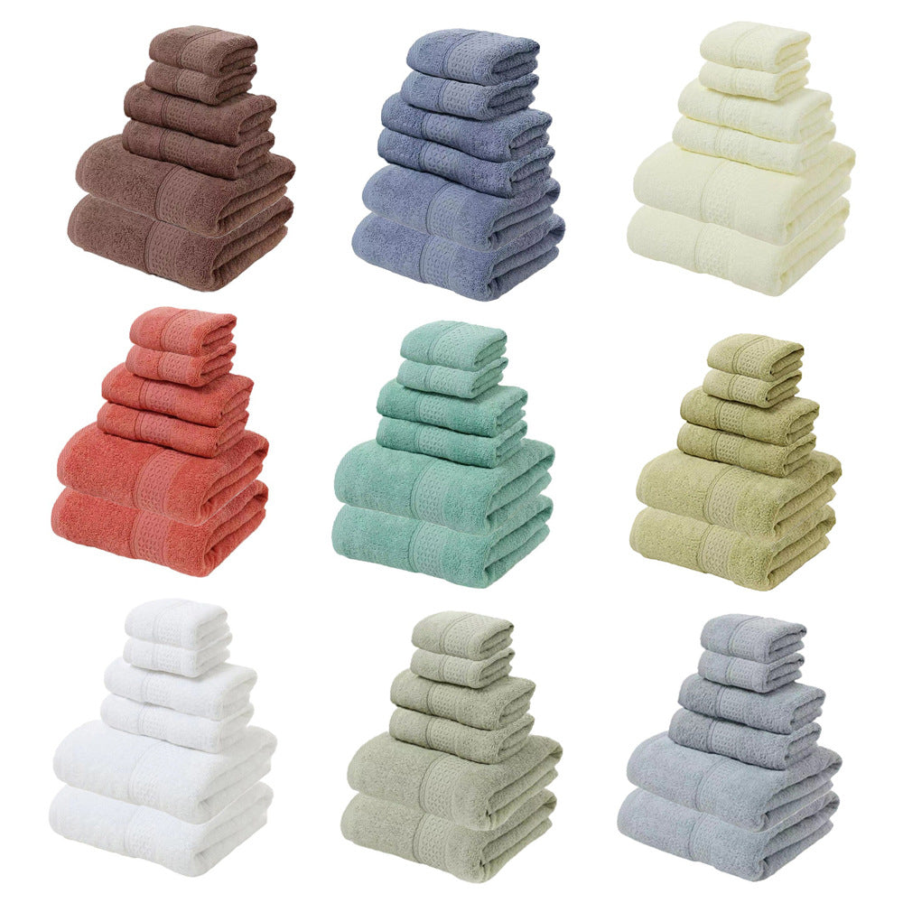 6-Piece Thick Absorbent Pure Cotton Towel Set Soft Bathroom Face Hand Bath Towels for Home Use