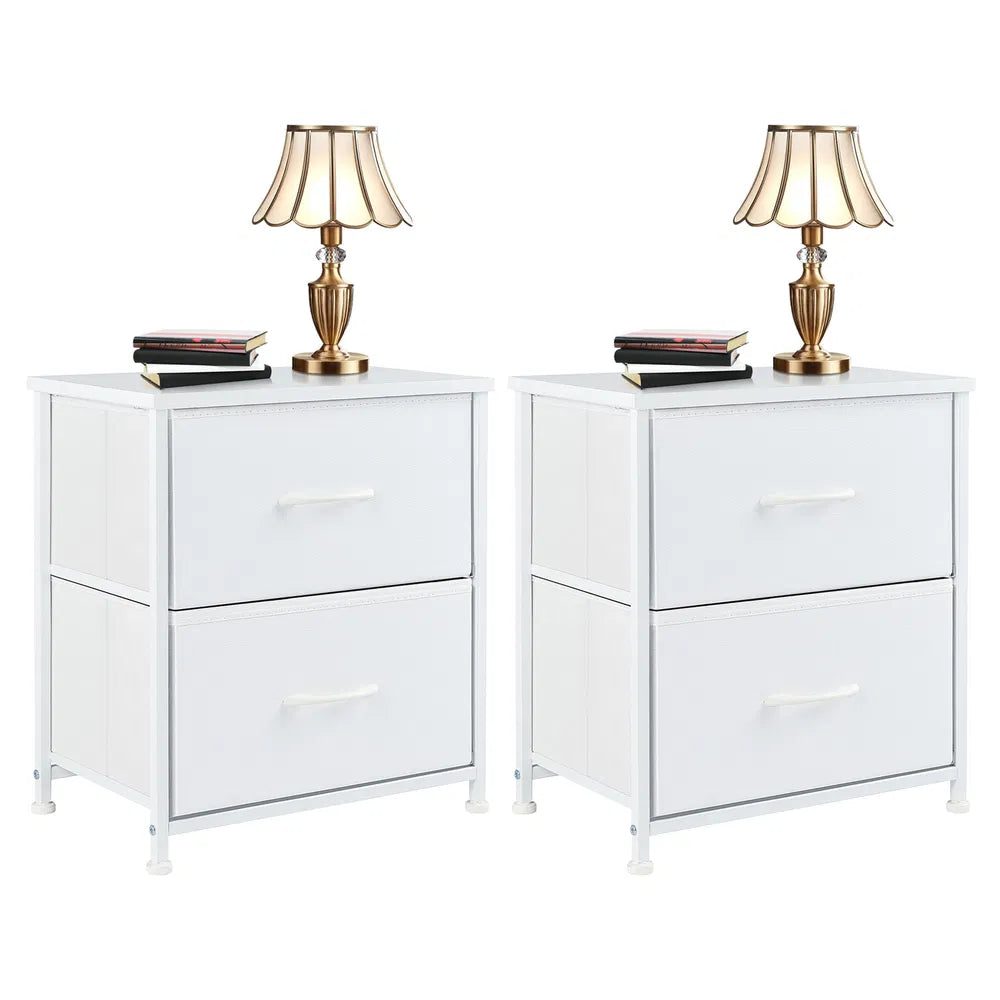 Set of 2 Fabric Drawer Cabinets Living Room Nightstand Storage Chest Closet Clothes Organizer Furniture
