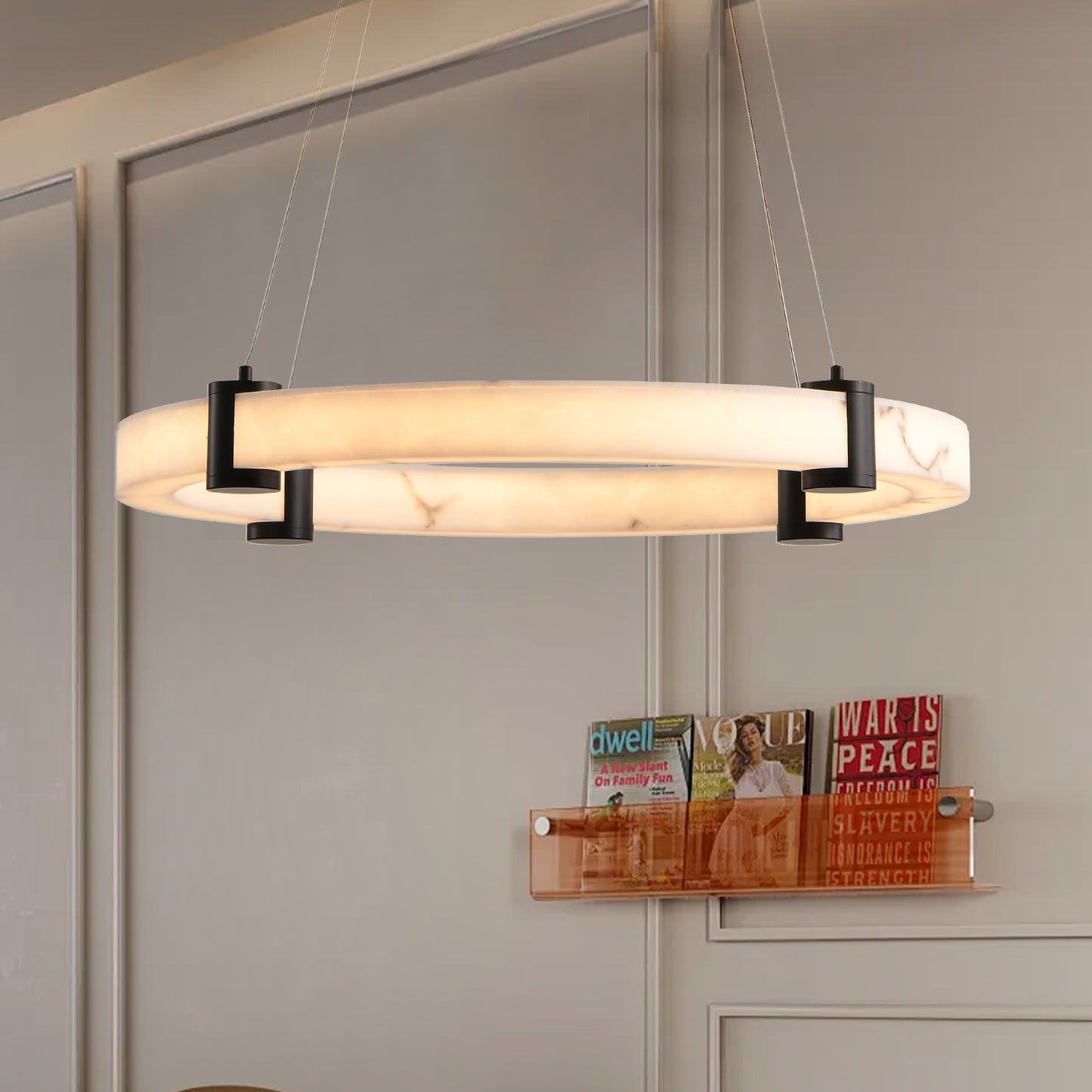 24-Inch Modern LED Pendant Chandelier – Adjustable Height Marble Finish Ceiling Light for Dining, Kitchen & Living Room