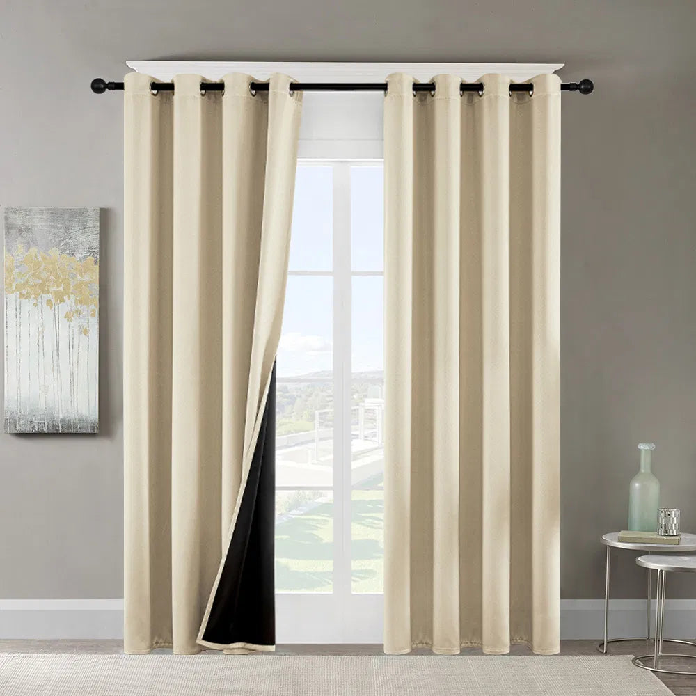 Polyester Thermal Insulated Blackout Curtains with Grommets 52x84 Set of 2 Coated Lining 3 Colors