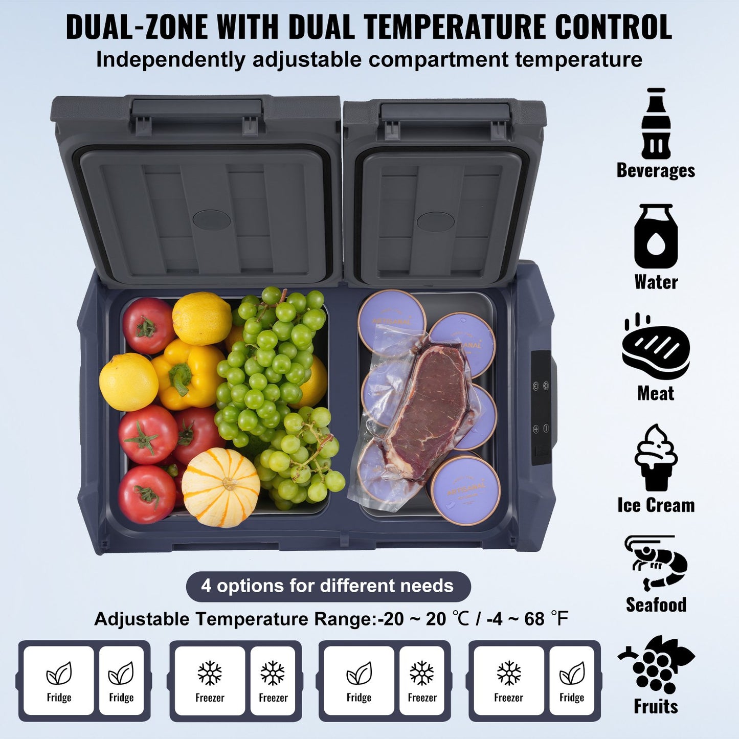 Portable Car Refrigerator 32L Compressor Freezer Dual Zone Mini Fridge for Car and Home Use
