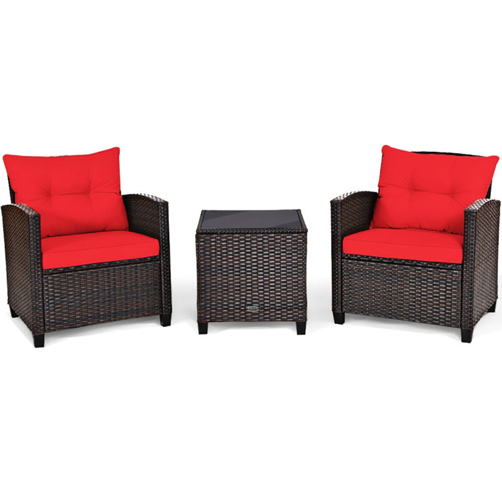 3 Pieces Rattan Patio Furniture Set with Washable Cushions Outdoor Garden Sofa Table Seating Set