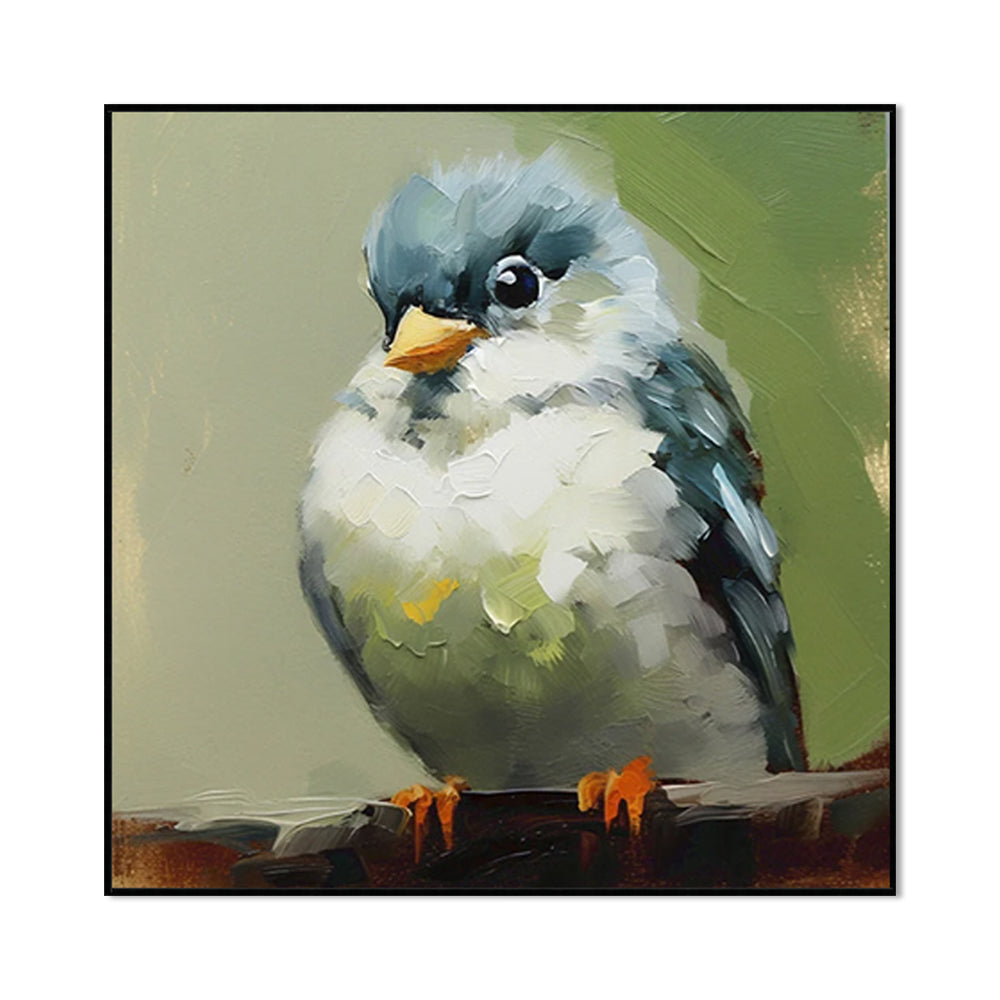 Hand Painted Kawaii Bird Oil Painting – Modern Animal Canvas Wall Art for Living Room & Kids Room Decor