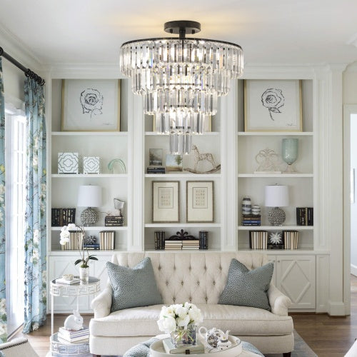 Large Black Crystal Chandelier – Contemporary Lighting for Dining, Living Room & Bedroom (Bulb Not Included)