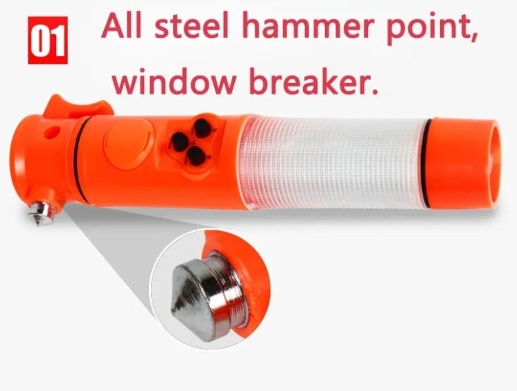 Multi-Functional Car Safety Hammer – Emergency Escape Tool with LED Flashlight (Red & Yellow)