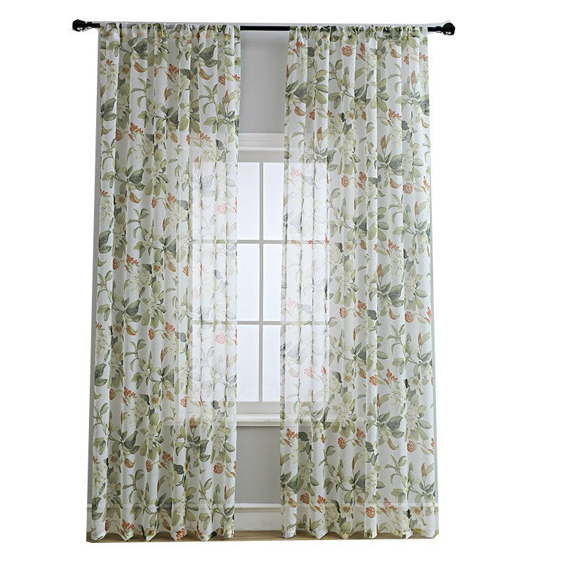 American Style Printed Cotton Linen Semi Sheer Curtains Small Window Lightweight Decorative Drapes