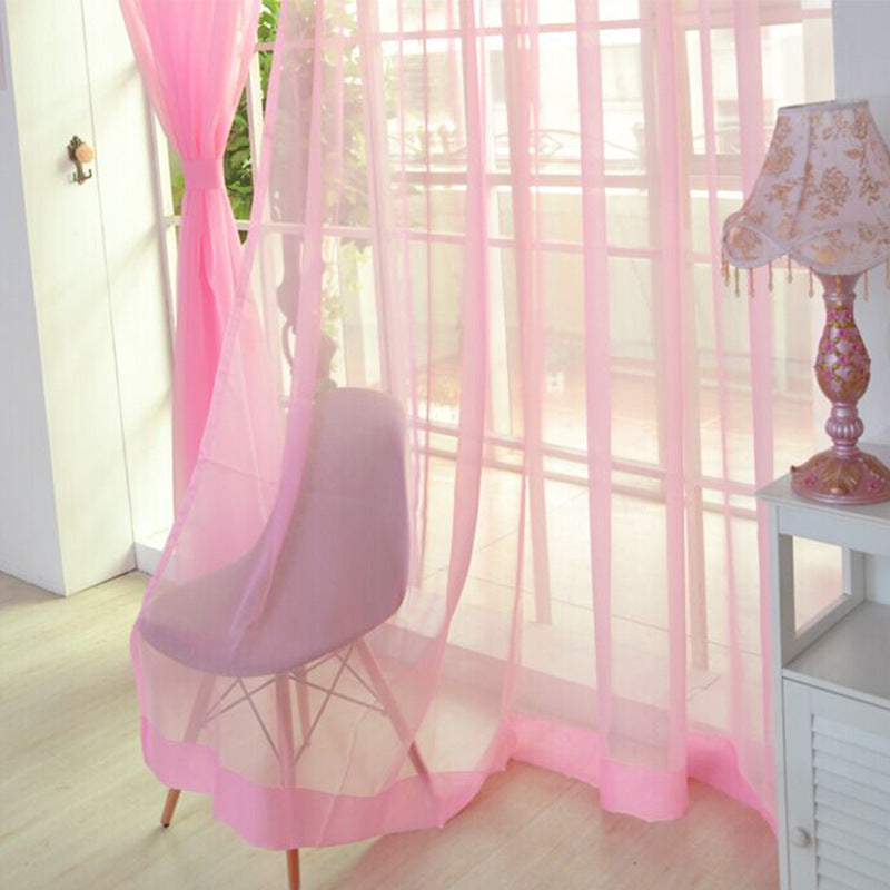 Solid Color Glass Mesh Curtains Transparent Ready Made Punch Free Lightweight Window Sheer Drapes