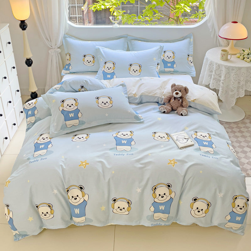 Cartoon Duvet Cover Bedding Set Cute Quilt Cover Bed Sheet Soft Kids Home Textile Set