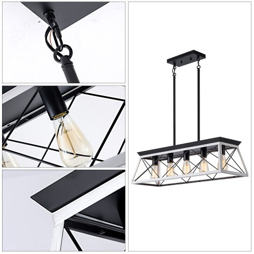 5-Light Farmhouse White Chandelier – Dining Room Ceiling Pendant Lamp (Bulbs Not Included)