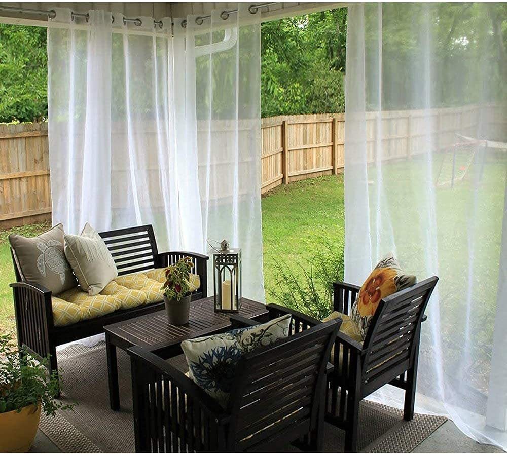 Outdoor Shading Door Curtain Waterproof White Mesh Curtains for Pavilion Balcony Terrace Window Screen