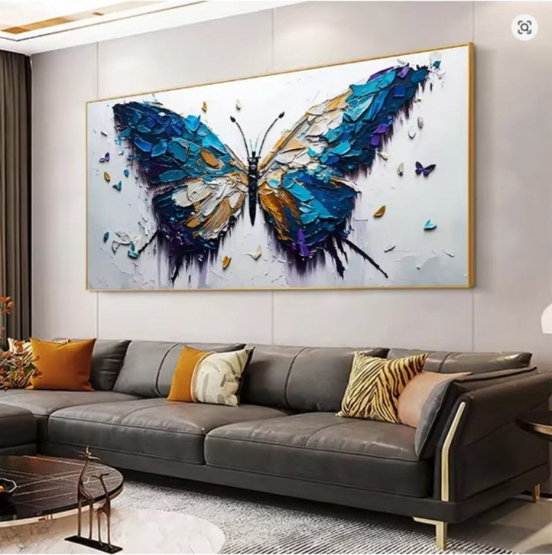 Handmade Butterfly Oil Painting on Canvas Abstract Animal Texture Wall Art for Living Room Home Decor Frameless Unstretched
