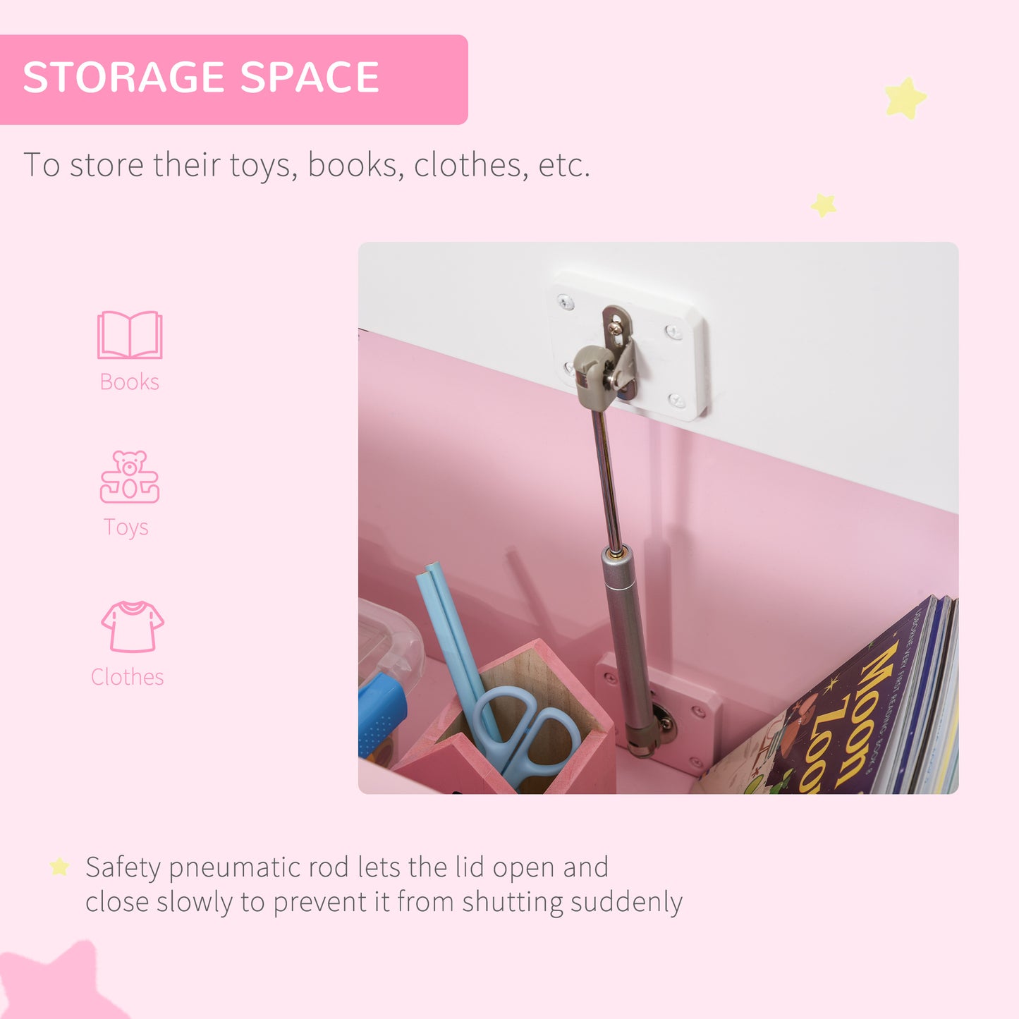 Pink Toddler Toy Box Storage Bench 27L Kids Seating Storage Organizer for Bedroom & Playroom Furniture