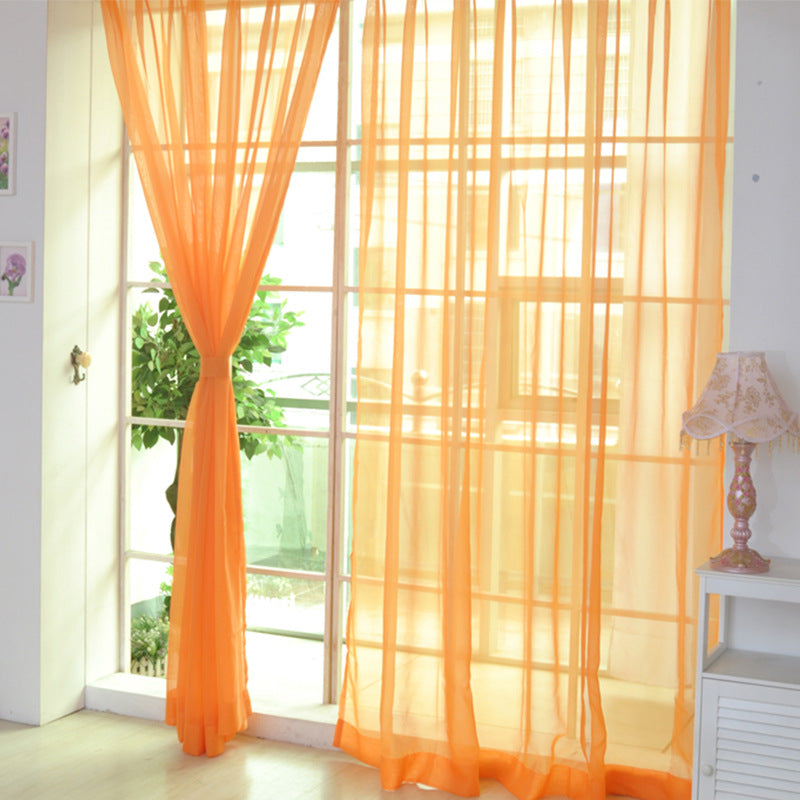 Solid Color Glass Mesh Curtains Transparent Ready Made Punch Free Lightweight Window Sheer Drapes