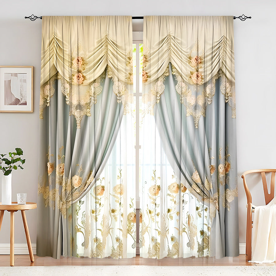 Creative Home European Flower Character Curtains Decorative Window Drapes for Living Room Bedroom Home Decor