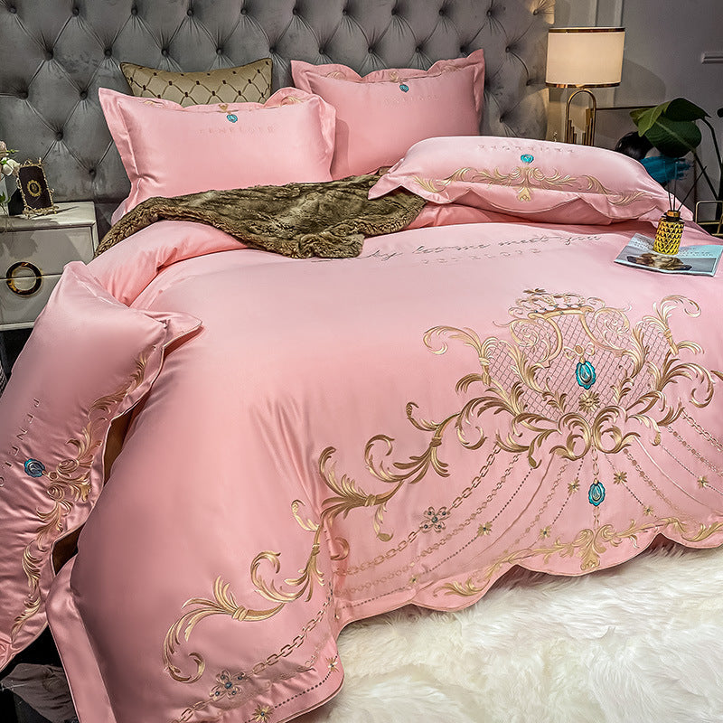 Ice Silk Quilt Bedding Set 4-Piece Cooling Bed Sheets Soft Breathable Summer Comforter Set