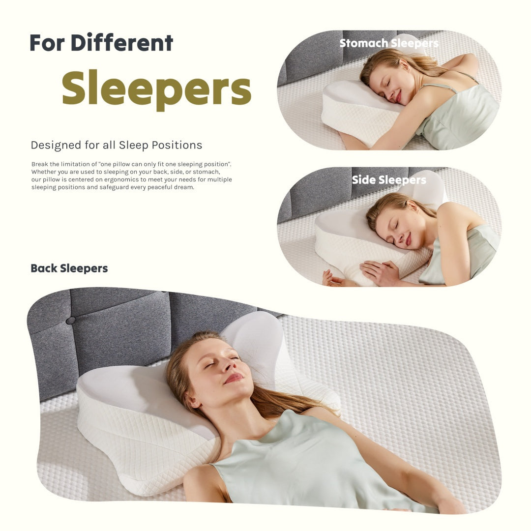Cervical Neck Pillow Cooling Ergonomic Memory Foam Orthopedic Contour Pillow Dual Height Side Sleep Support
