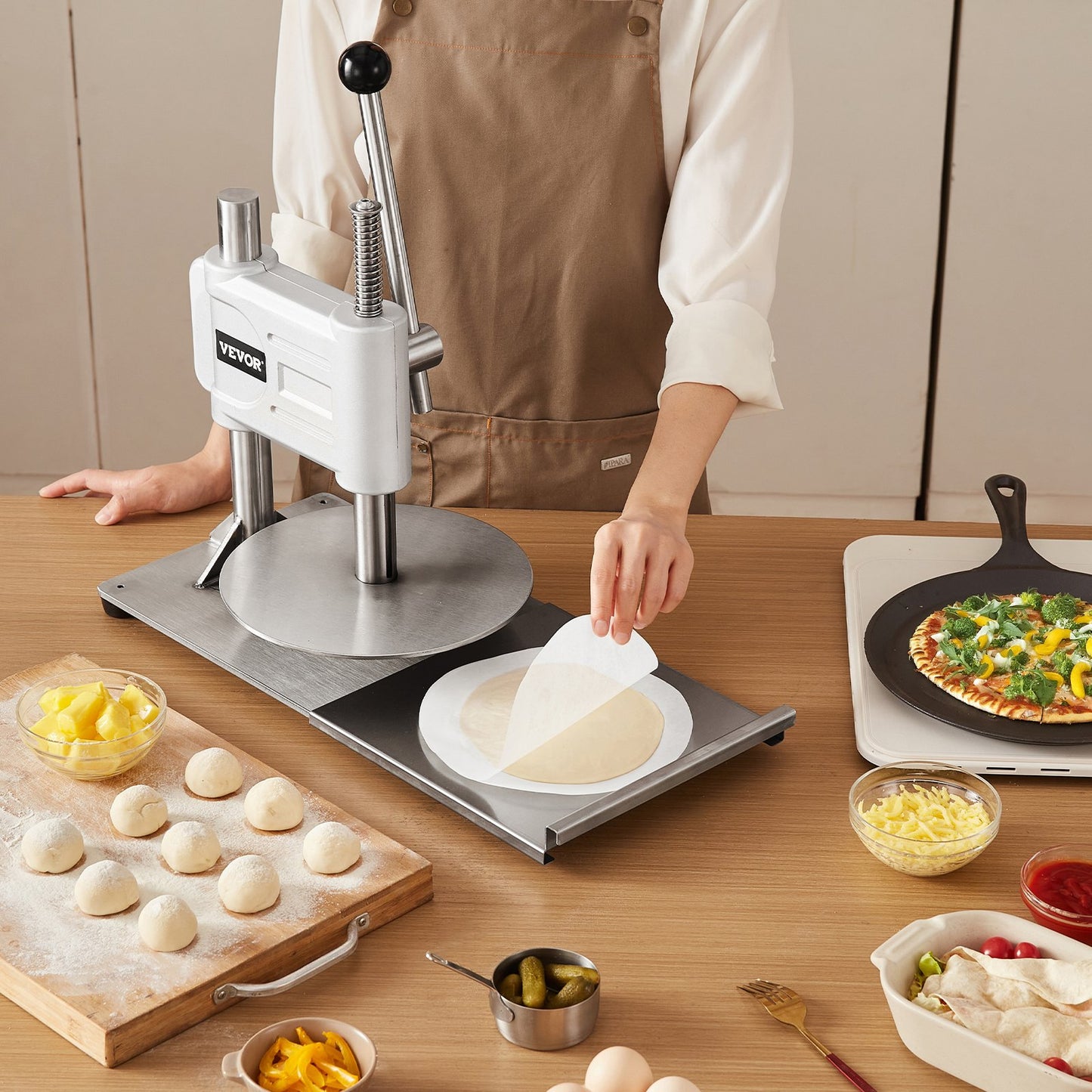 9.5 Inch Manual Pizza Dough Press Machine Stainless Steel Dough Sheeter for Pizza and Pastry Making