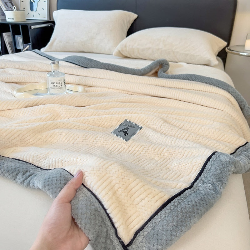 Maternal and Child Grade Knitted Blanket Milk Velvet Coral Fleece Air Conditioning Blanket Soft Warm Throw for Home Use