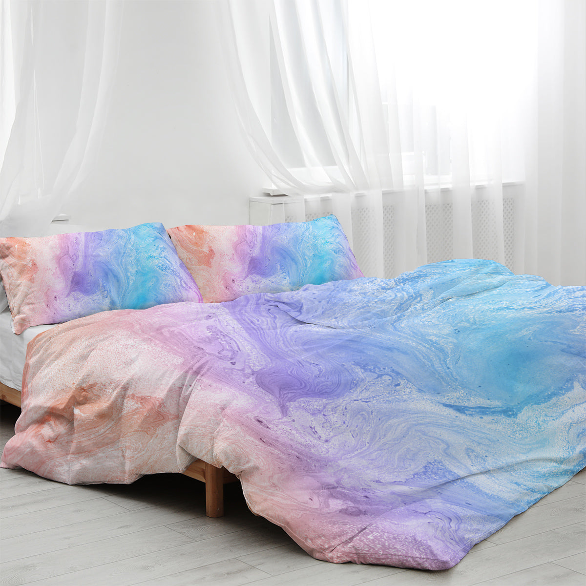 Girly Rainbow Glitter Ombre Duvet Cover Bedding Set 3 Pcs Chic Pastel Purple Blue Green Bedspread with 2 Pillow Shams