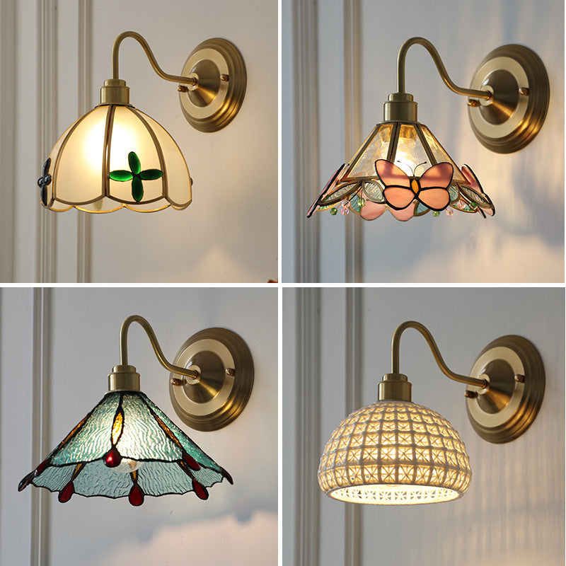 Retro Brass Glass Wall Lamp Creative Bedroom Bedside Wall Sconce Vintage Home Lighting