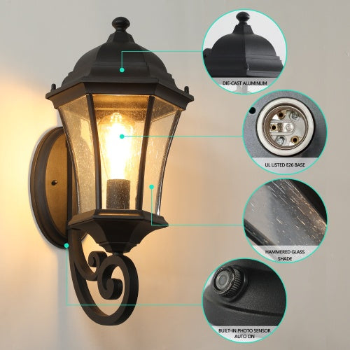 Outdoor Waterproof Glass Retro Wall Light 2-Pack E27 Bulb Compatible Garden Porch Lighting Fixture